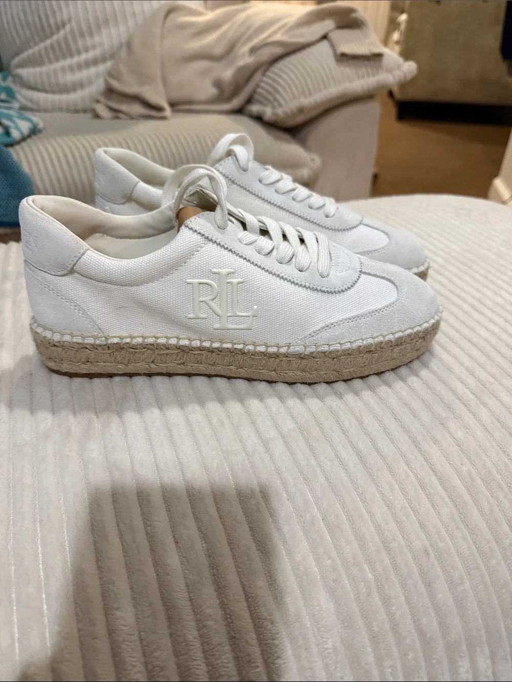 Lauren Ralph Lauren White Canvas/suede Espadrille Sneaker - Women's size 7.5 NBW